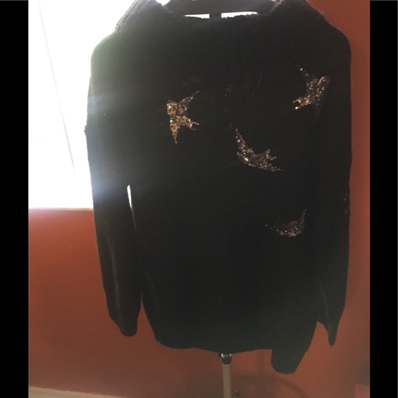 Tracy Reese Sequin Bird Flight Black Sweater - Picture 3 of 4